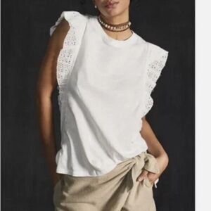 Anthropologie Pilcro Eyelet Ruffle 100% Cotton Tunic Medium